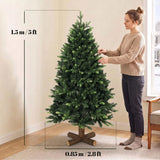 HOMCOM 5ft Hinged Artificial Christmas Tree with 1620 PE and PVC Tips and Fir Wood Base, Green