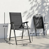 Outsunny Set of 4 Folding Garden Chairs with High Back, Armrests & Texteline Seat – Black