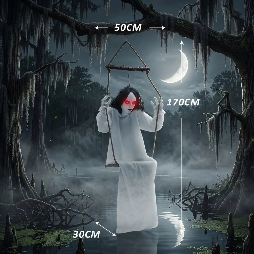 HOMCOM 170cm Animated Hanging Swing Ghost Halloween Decoration