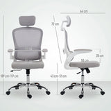 HOMCOM Mesh Back Office Chair with Lumbar Support, Headrest & Flip-Up Armrests – Ergonomic Desk Chair, Grey