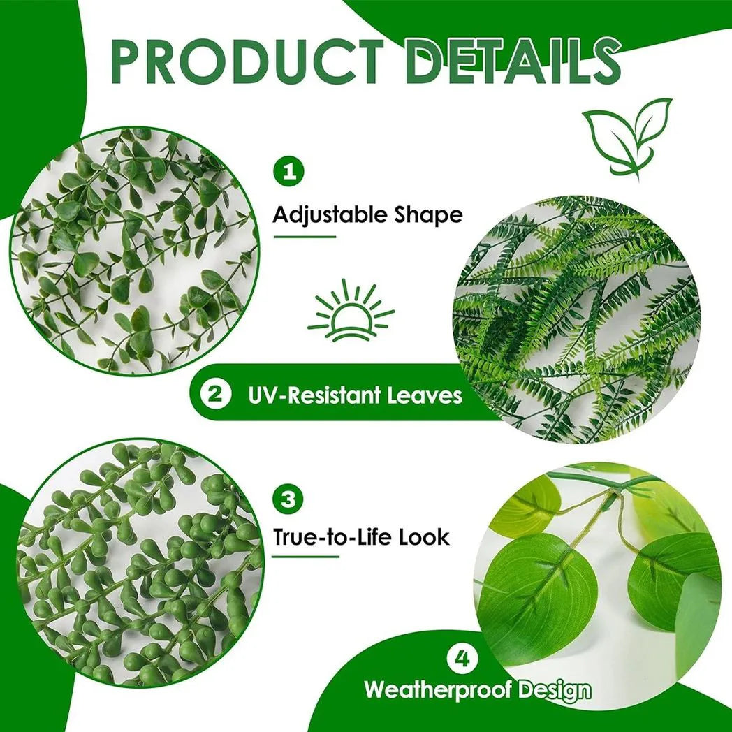 Artificial Hanging Trailing Plants in Pots, Set of 4 – Indoor Faux Greenery for Home & Office