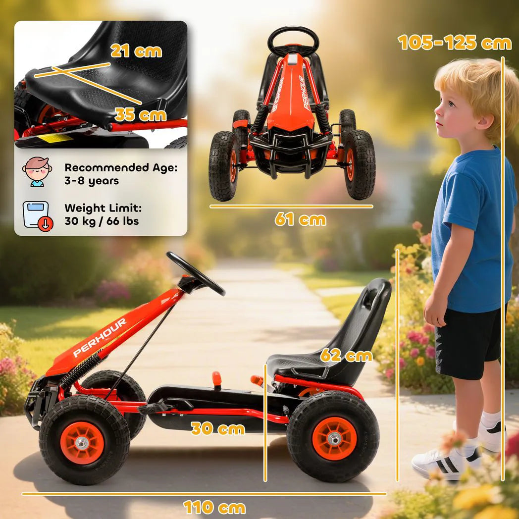 AIYAPLAY Kids Pedal Go Kart with Adjustable Seat, EVA Tyres, Handbrake & Clutch – Ride-On for Ages 3-8, Red