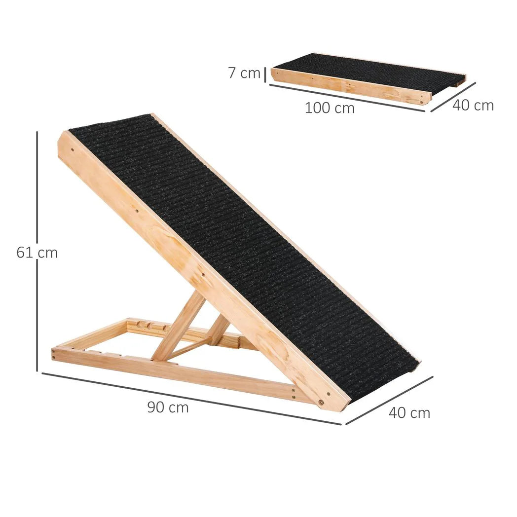 PawHut Foldable Dog Ramp with 4 Adjustable Heights & Non-Slip Surface – Pet Ramp for Large Dogs, Black