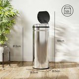 HOMCOM 50L Stainless Steel Sensor Bin with Soft-Close Lid – Touch-Free Automatic Kitchen Bin, Silver Tone