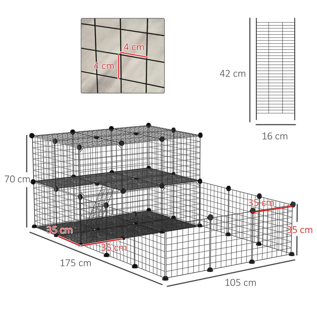PawHut Small Animal Playpen with Door – Metal Mesh Cage for Guinea Pigs and Rabbits, 175cm, Black