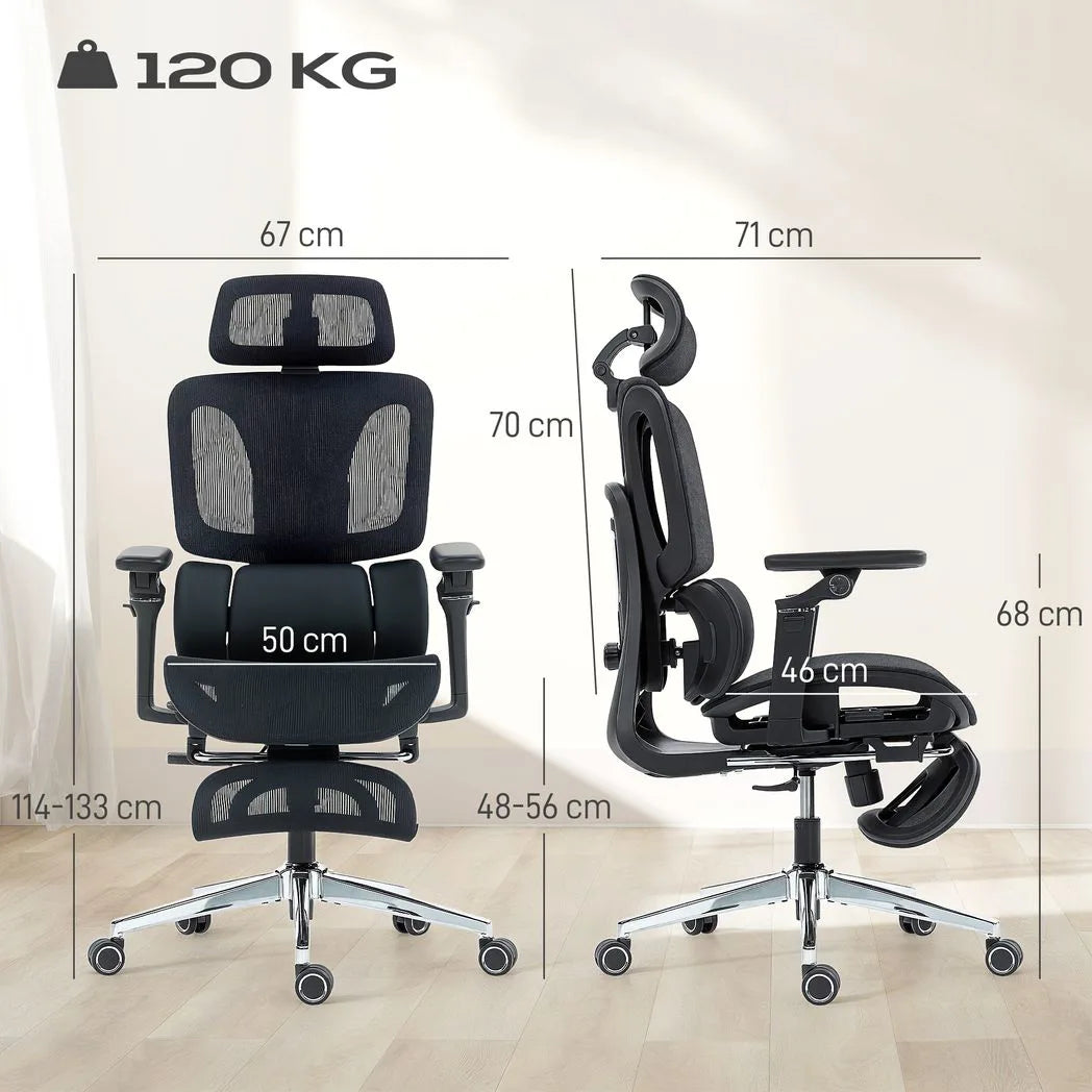 HOMCOM High Back Ergonomic Office Chair with 6D Armrests, Lumbar Support & 135° Recline, Mesh, Black