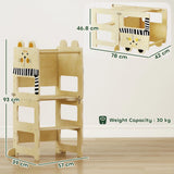AIYAPLAY 3-in-1 Toddler Step Stool with Chalkboard – Cat-Shaped Kitchen Standing Tower, Natural