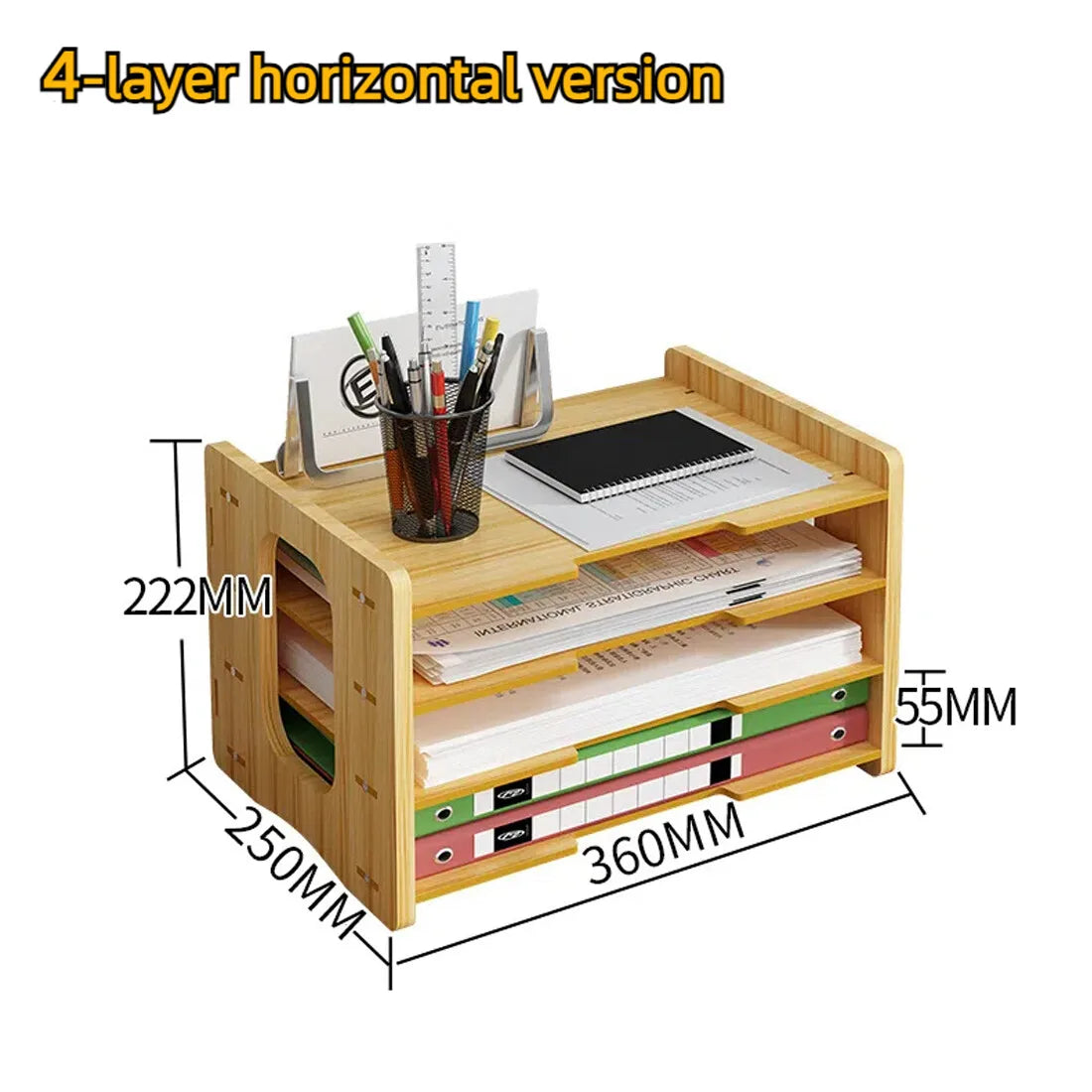 Multi-Layer Wooden Desktop Document Organiser – Office Desk File Storage for Paper and Magazines
