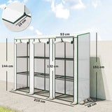 Outsunny Nine-Shelf Greenhouse with 3 Roll-Up Doors, Steel Frame & PE Cover – 46 x 215cm Portable Plant Shelf