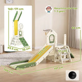 AIYAPLAY Foldable 5 in 1 Toddler Slide with Ladder, Climbing Wall, Basketball Hoop and Storage – Cream