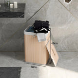 HOMCOM 70L Collapsible Bamboo Laundry Hamper with Lid & Removable Lining – Washing Basket, 40x30x60cm