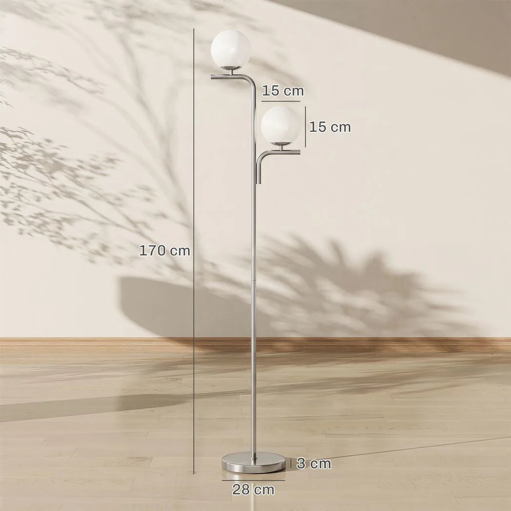 HOMCOM Dual-Head LED Floor Lamp – Silver