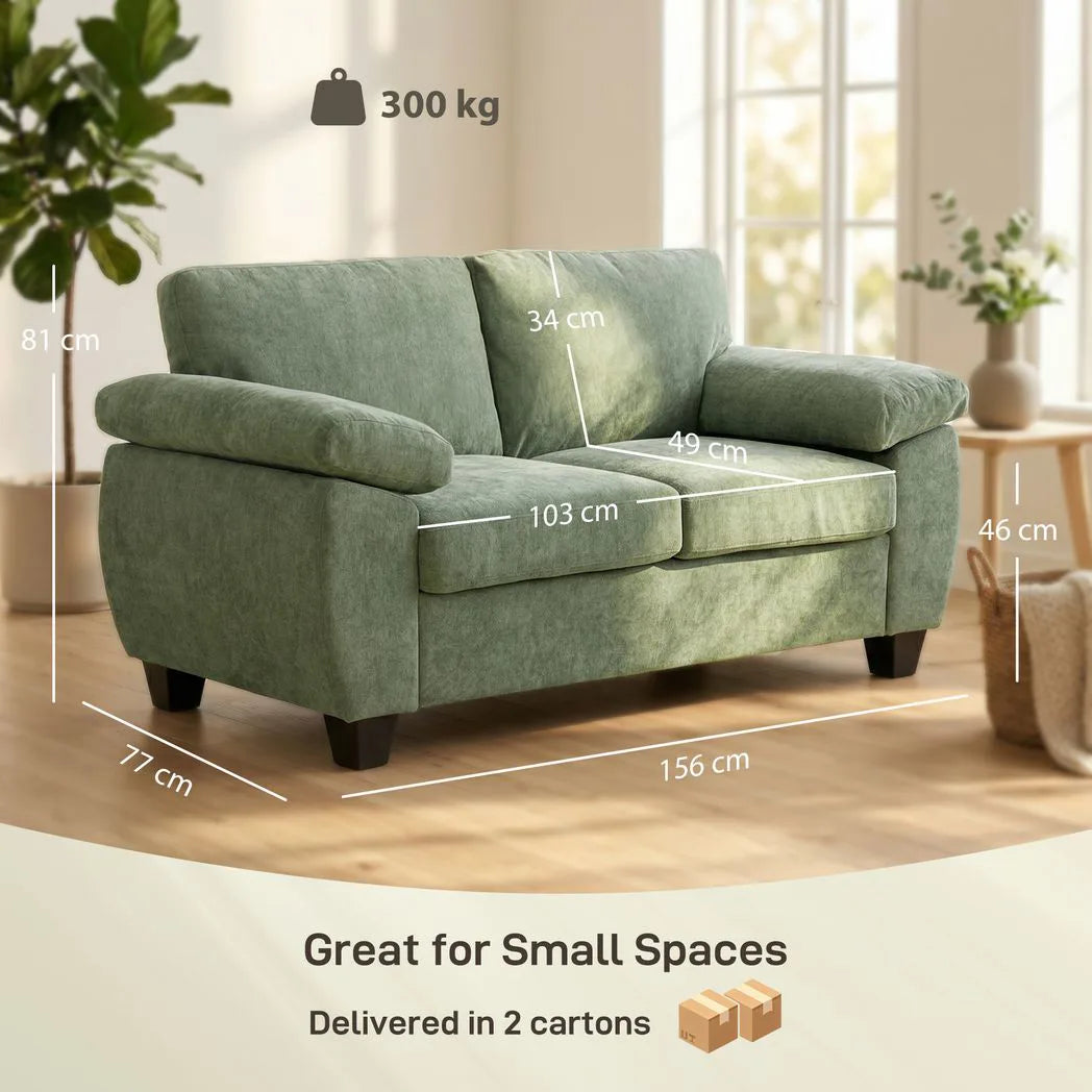 HOMCOM 2 Seater Sofa, 156cm Chenille Loveseat with Pocket Spring Cushions and Wide Padded Armrests, Dark Green