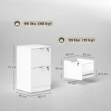 HOMCOM Filing Cabinet with 2 Lockable Drawers, Hanging Rails & Fluted Fronts – Home Office Storage, White