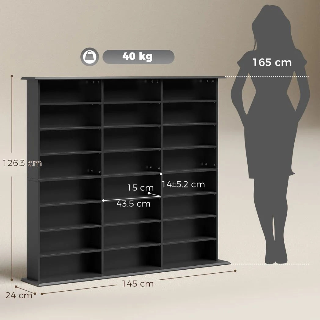 HOMCOM Media Storage Tower for 1032 CDs or 594 DVDs with 18 Adjustable Shelves – Blu-ray Display Shelf, Black