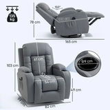 HOMCOM Massage Recliner Armchair with 8-Point Vibration, Lumbar Heat & Swivel Rocking Seat – PU Leather Recliner Chair, Grey