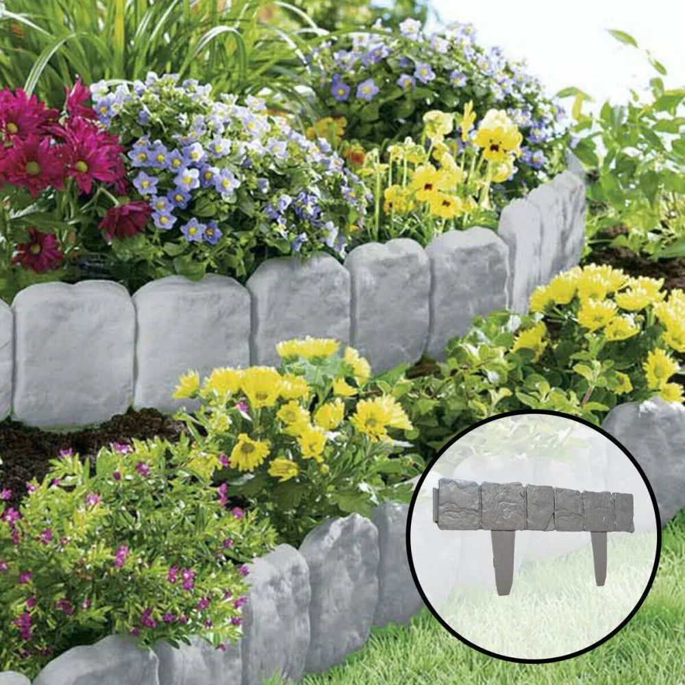 50-Pack Cobblestone Effect Lawn Edging – Interlocking Plastic Garden Border with Hammer-In Stakes, Grey