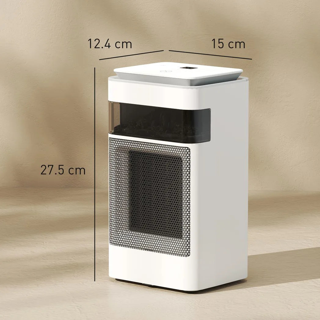 HOMCOM 1500W Ceramic Fan Heater with 3 Modes, 24H Timer, Flame Effect and Oscillation – Bedroom Heater, White
