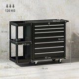 HOMCOM Lockable Steel Tool Chest on Wheels with 7 Drawers and Detachable Shelf – Rolling Workshop Storage, Black
