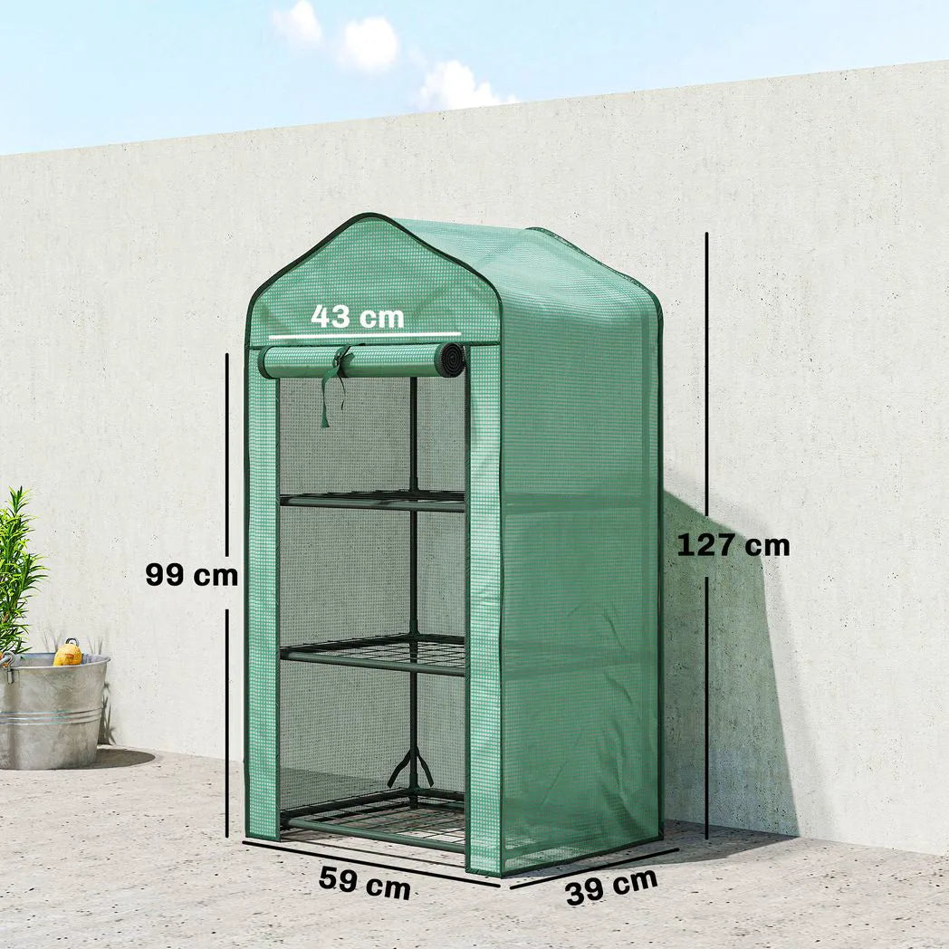 Outsunny Three-Tier Mini Greenhouse with Steel Frame, PE Cover & Roll-Up Door – Portable, Green