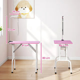PawHut Foldable Dog Grooming Table with Adjustable Arm, Non-Slip Rubber Top and Noose – Pet Drying Table, 81cm, Pink