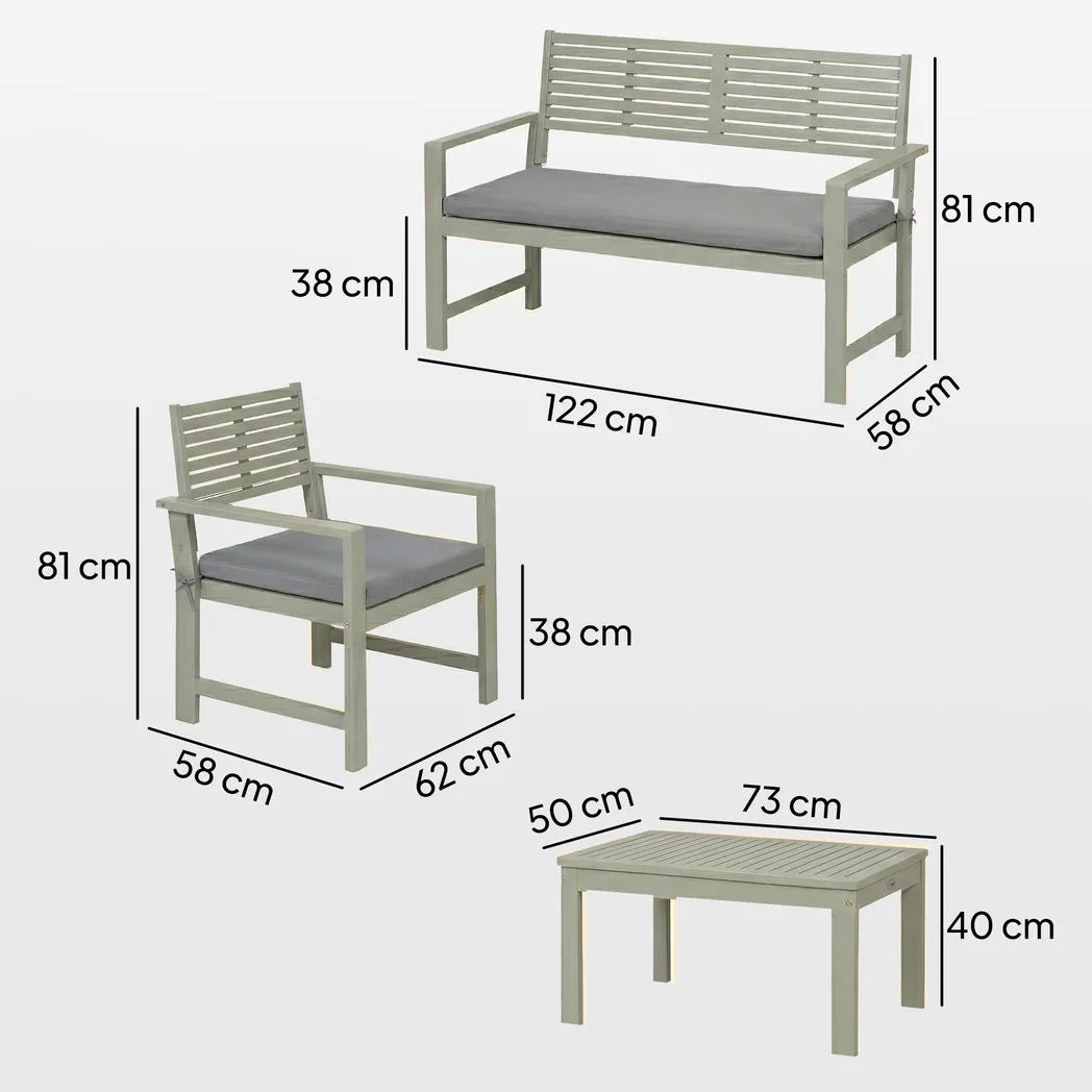 Outsunny 4 Seater Acacia Wood Garden Furniture Set with Loveseat, Armchairs and Table – Patio Sofa Set, Light Grey