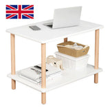 Narrow Side Table for Living Room – Small Bedside Table with Shelf, MDF & Solid Wood, White