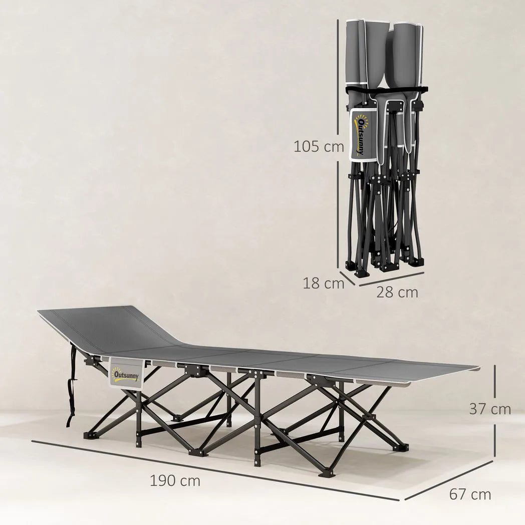 Outsunny 67cm Wide Folding Camping Bed with Mattress, Storage Pocket and Carry Bag, 150kg Max Load – Black