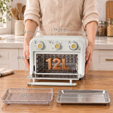 HOMCOM 12L Air Fryer Toaster Oven – Retro Convection Countertop Oven with Adjustable Temperature and Timer, Cream White