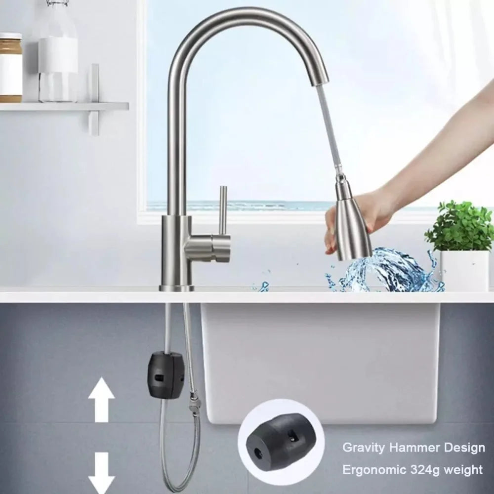 360° Pull-Out Kitchen Sink Mixer Tap with Dual Spray Modes – Single Lever Mono Tap, Brass Body, Silver