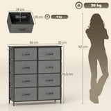 HOMCOM Chest of 8 Fabric Drawers with Steel Frame, Pockets & Hooks – Bedroom Storage, Charcoal Grey