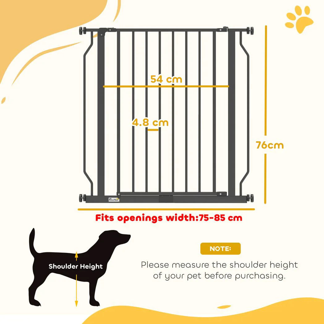 PawHut Extra Wide Pressure Fit Dog Gate with Double-Locking Door – Adjustable 75-85 cm Barrier, Black