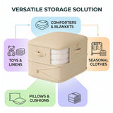 4 Zippered Foldable Clothes Storage Bags with Clear Window & Reinforced Handles – Large Bedding Storage, Beige