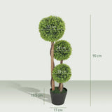 HOMCOM Decorative Artificial Trees Boxwood Ball Topiary Trees Set of 2 in Pot