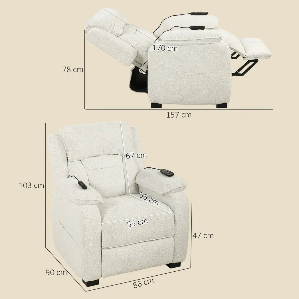 HOMCOM Power Recliner Armchair with Massage, Heat & Spring Seat – Electric Reclining Chair, Cream White