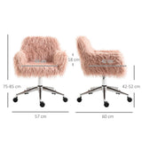 Vinsetto Faux Fur Swivel Desk Chair with Armrests, Adjustable Height – Makeup Chair for Bedroom, Pink
