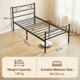 HOMCOM 3ft Single Metal Bed Frame with Headboard, Footboard and 32cm Underbed Storage – Platform Bed, Black