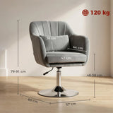 HOMCOM Retro Velvet Swivel Tub Chair with Adjustable Height and Steel Base – Vanity Accent Chair, Grey
