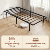 HOMCOM 3ft Single Bed Frame with Underbed Storage Space – Black Metal Platform Bed with Steel Slat Support