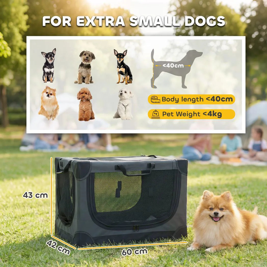 PawHut Soft Dog Crate, 60 x 42 x 43 cm – Foldable Travel Carrier with Removable Pad and Mesh Window, Army Green