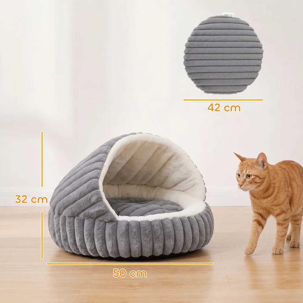 PawHut Cat Bed Cave with Non-Slip Base & Washable Cushion – Warm Plush Semi-Enclosed House for Indoor Kittens