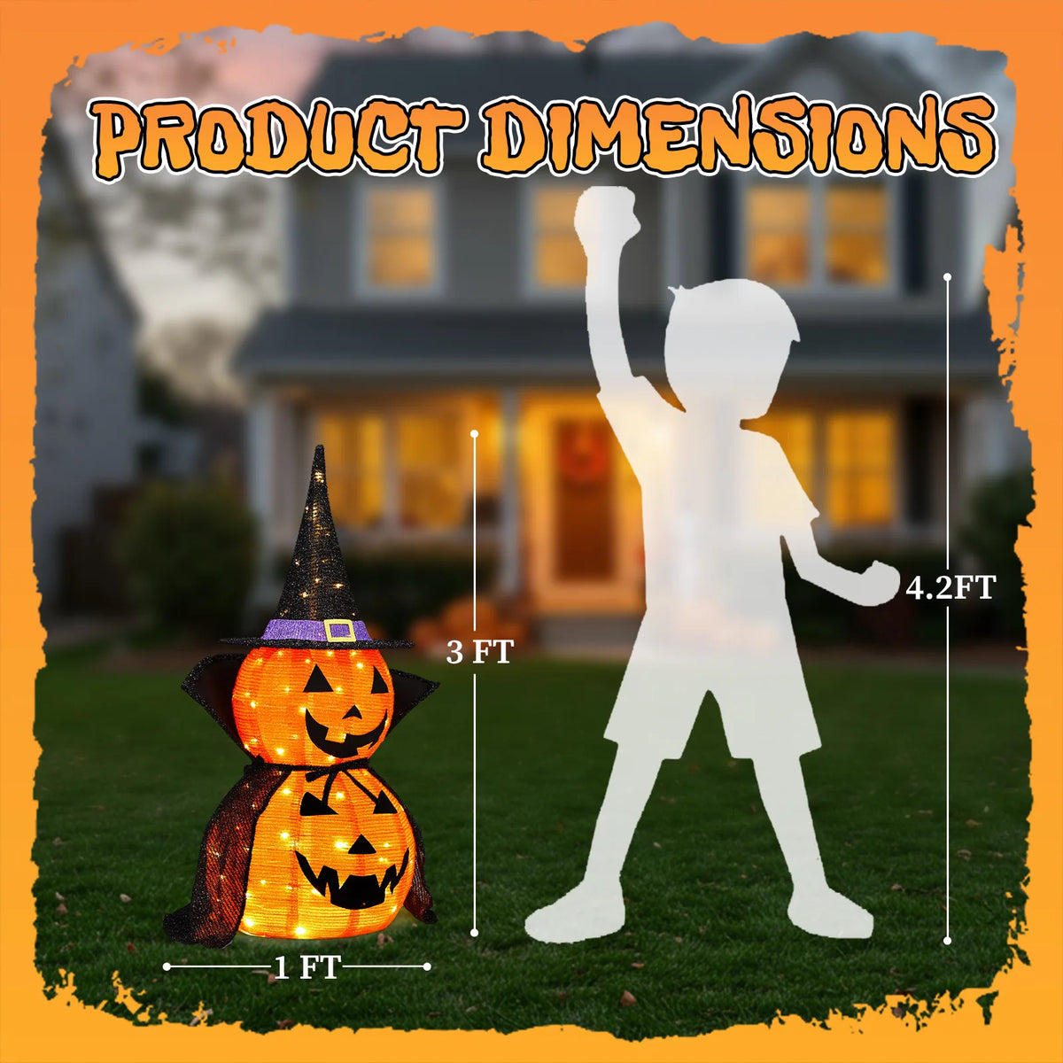 Pop-Up Lighted Halloween Pumpkins 3ft – 2 Pack Collapsible Jack-o-Lanterns, 176 Warm LEDs
