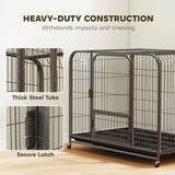 PawHut Heavy-Duty Dog Crate with Triple Doors, Removable Tray and Wheels – 116 x 77 x 88 cm, Small to Large Breeds