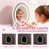 AIYAPLAY Kids Vanity Table and Chair Set with 3-Colour LED Mirror & Drawers – 2-in-1 Dressing Table & Desk, White