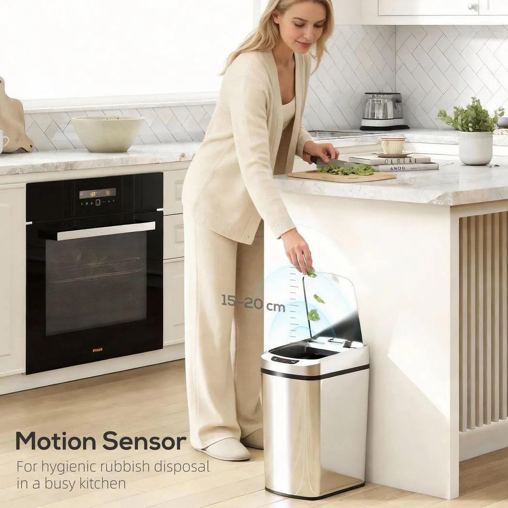 HOMCOM 12L Automatic Sensor Bin with Fingerprint-Resistant Stainless Steel – Touchless Kitchen Bin, Silver