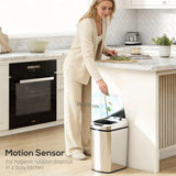 HOMCOM 12L Automatic Sensor Bin with Fingerprint-Resistant Stainless Steel – Touchless Kitchen Bin, Silver