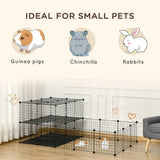 PawHut Small Animal Playpen with Door – Metal Mesh Cage for Guinea Pigs and Rabbits, 175cm, Black