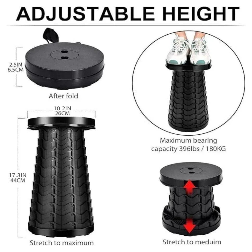 Folding Stool Portable Telescoping Seat Retractable Camping Adjustable UK