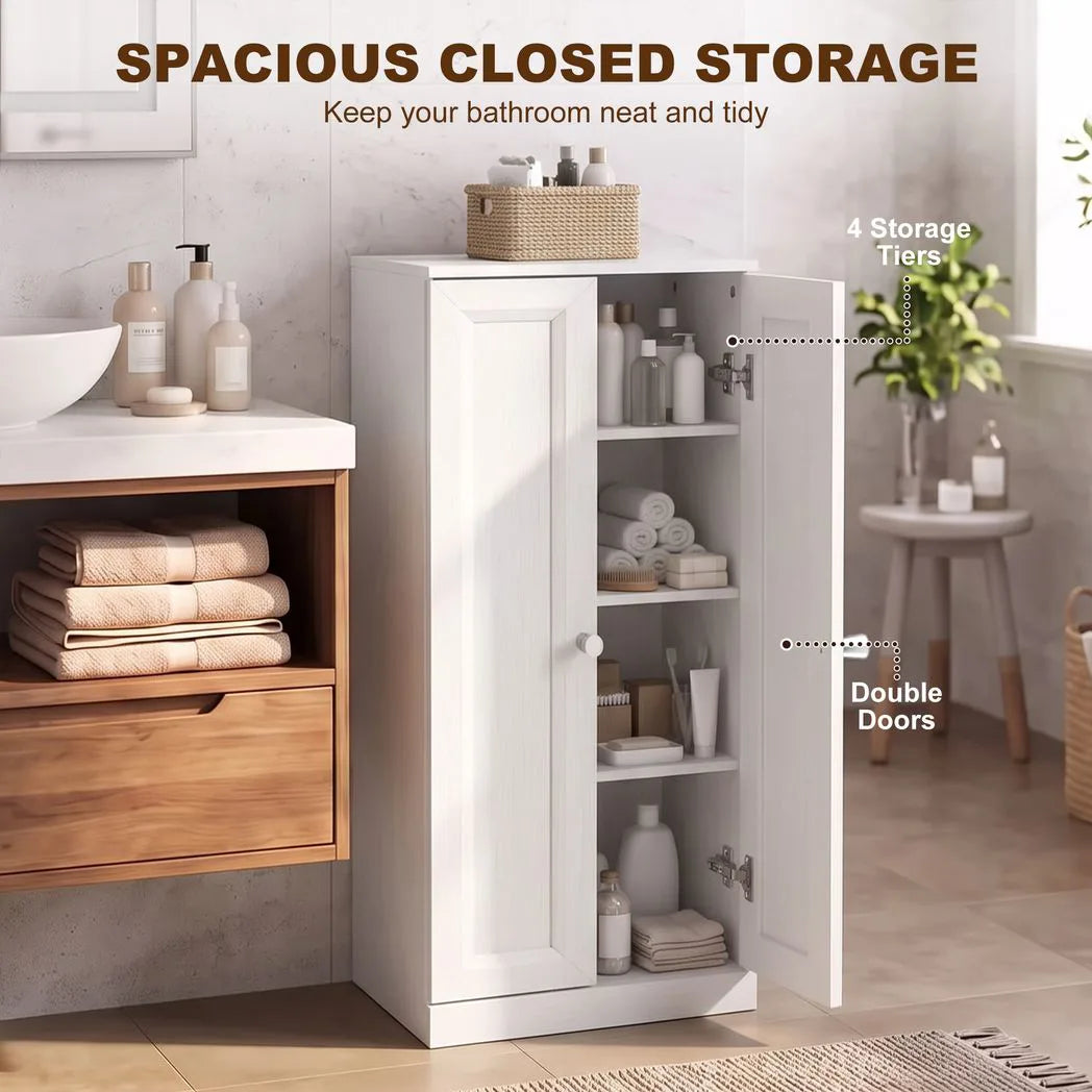 HOMCOM Narrow Bathroom Cabinet with 2 Doors & 4 Tiers – Slim Freestanding Storage Cupboard