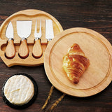 4-Piece Cheese Knife and Spatula Set with Round Rubberwood Box – Stainless Steel Blades, Gift Cheese Tools